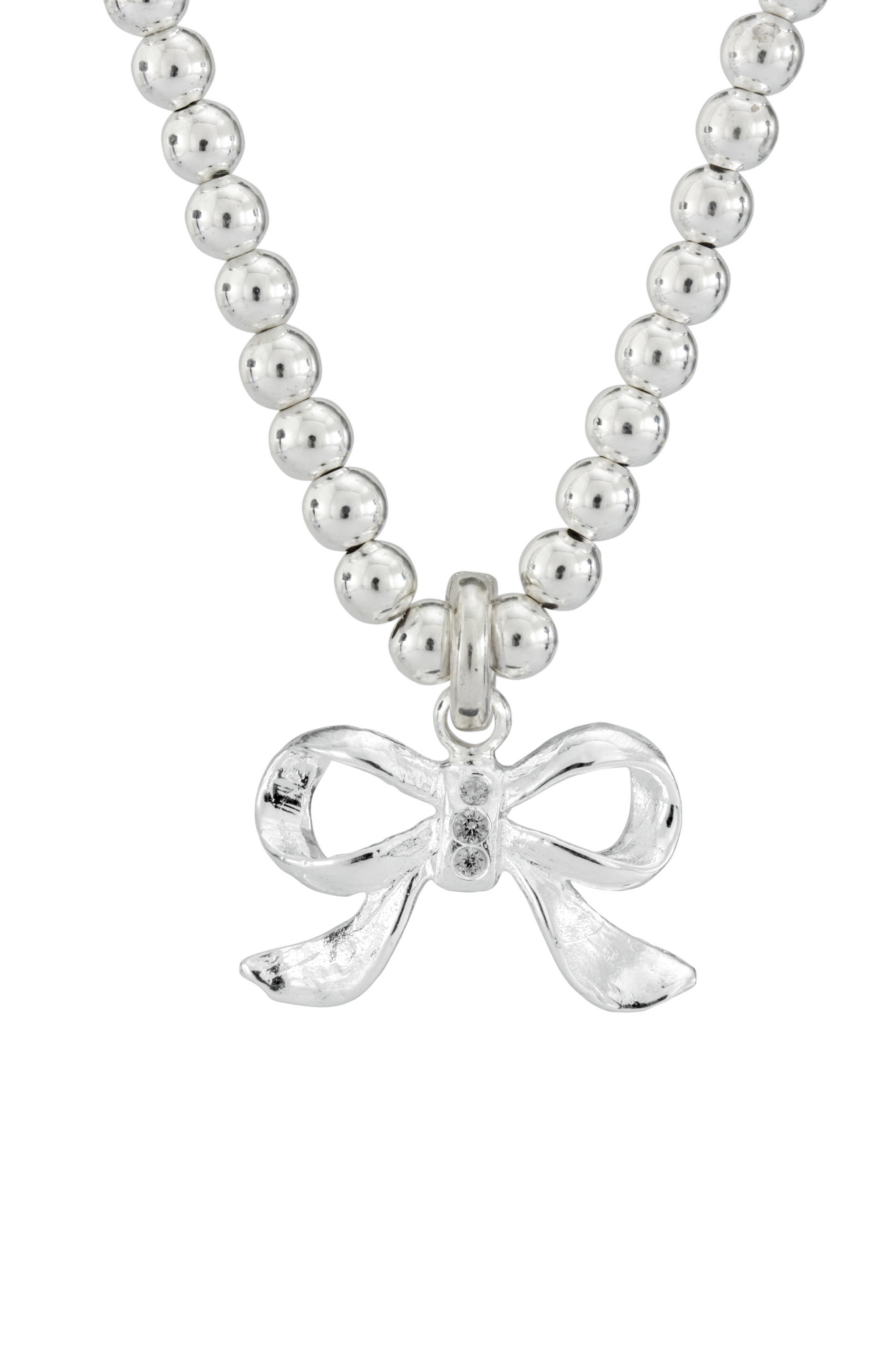 BEJEWELLED BOW PEEP NECKLACE SILVER