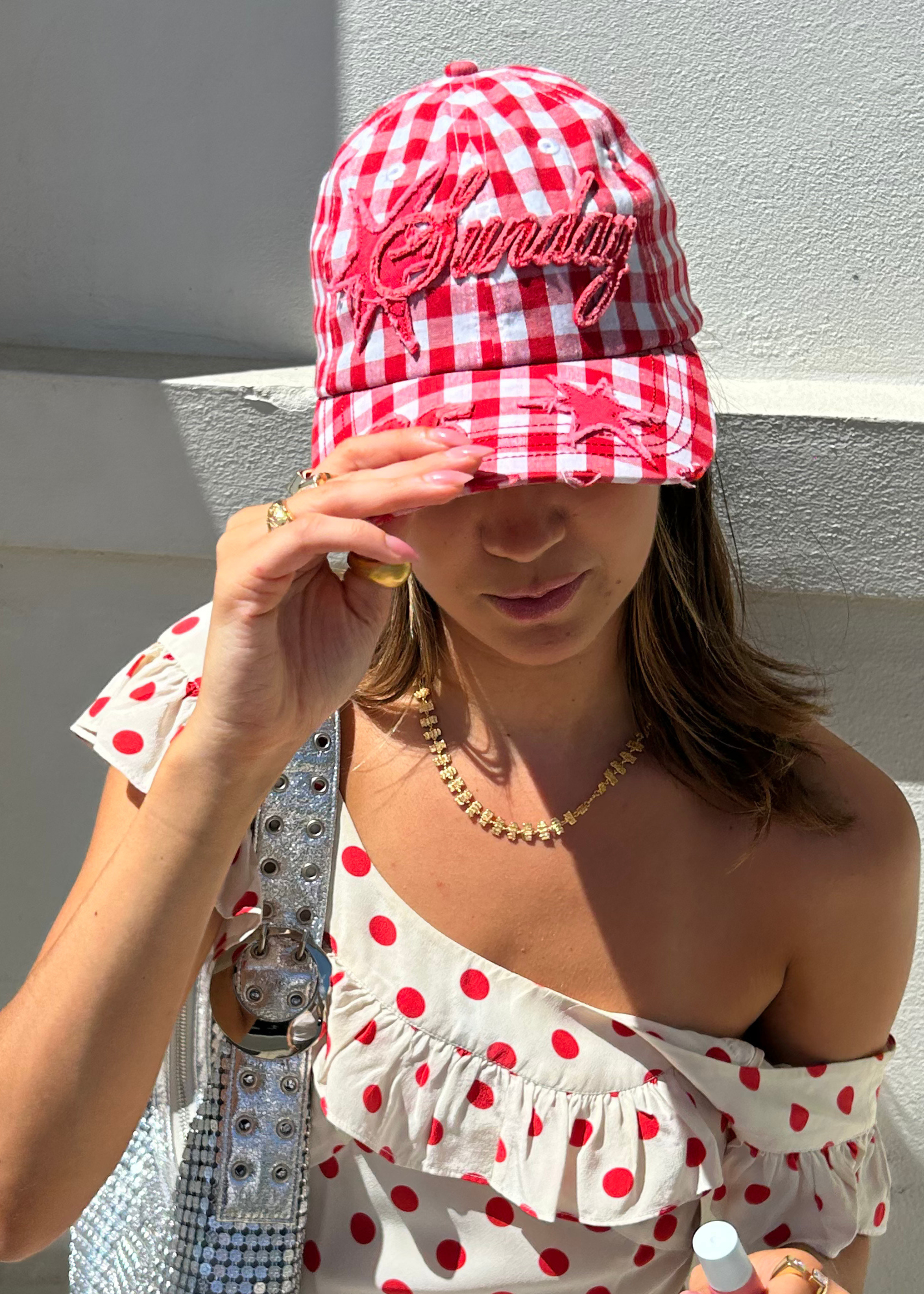 SUNDAY HAT RED GINGHAM