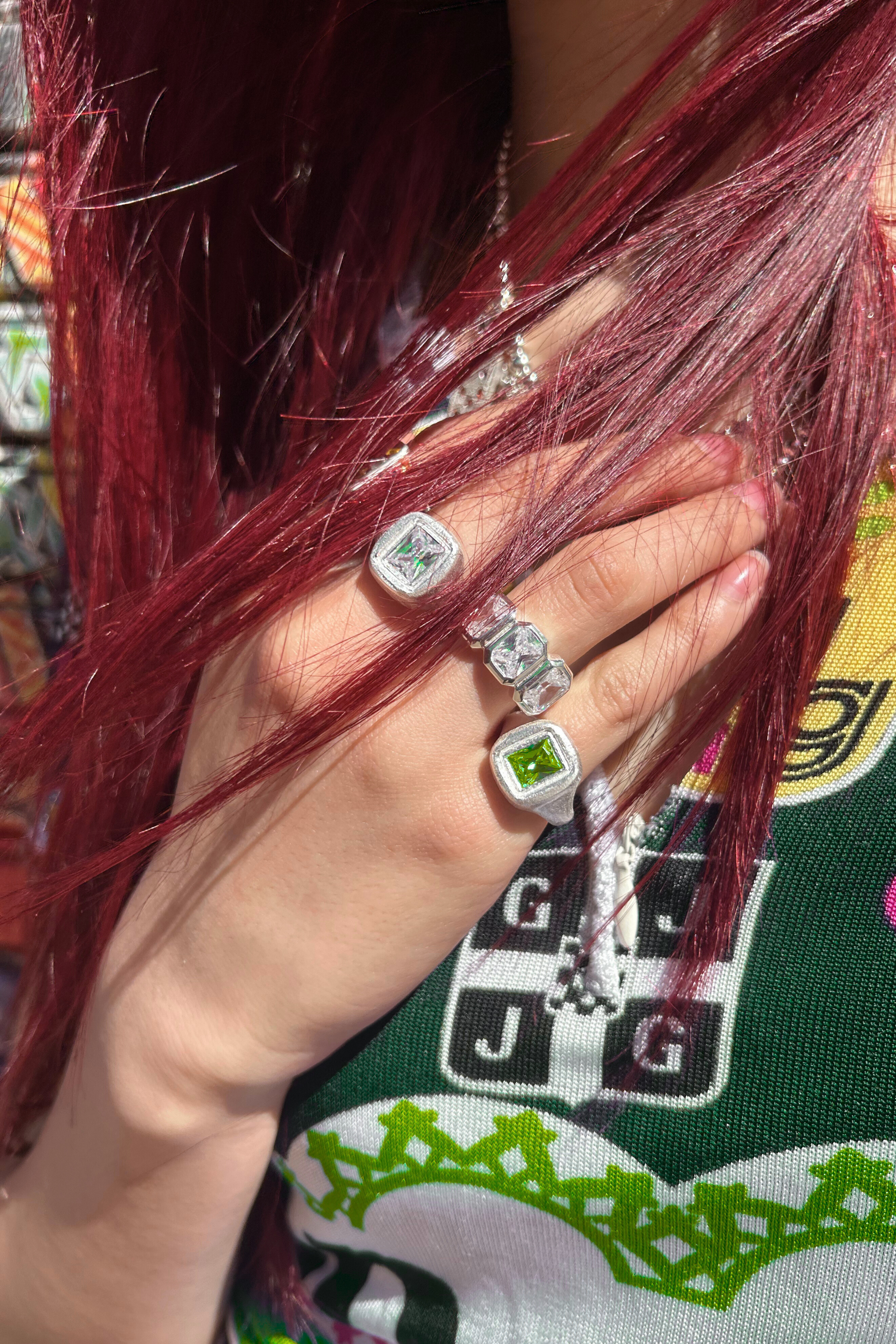 MOSHI MOSHI GREEN RING SILVER